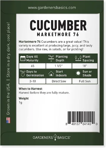 Miniatura 2 de Gardeners Basics, Marketmore 76 - Semillas de pepino para plantar - Cucumis sativus Heirloom, variedad de vegetales sin OMG, semillas de 0.04 oz