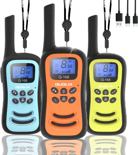 Miniatura 12 de QUOLIX Walkie Talkies para niños, paquete de 2 unidades, juguetes recargables para niños de 3 a 12 años, Walkie Talkie de largo alcance con 22