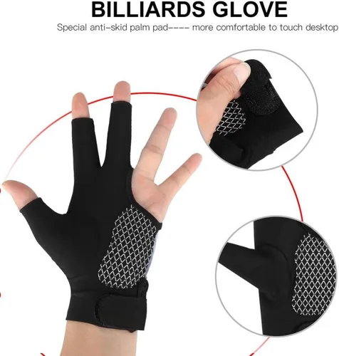 Miniatura 4 de Tbest Guante de piscina de mano izquierda, color verde, guante de billar de 3 dedos para hombres y mujeres