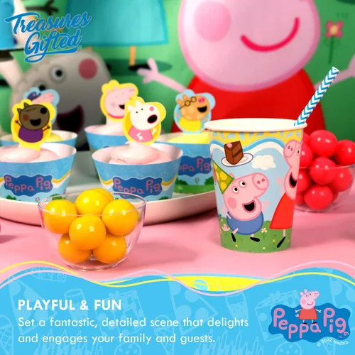Miniatura 7 de Treasures Gifted Decoraciones de cumpleaños con licencia oficial de Peppa Pig – Sirve a 24 invitados – Juego clásico de vajilla – Suministros
