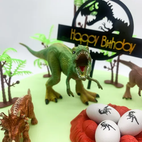 Miniatura 2 de 22 piezas de decoración de tarta de dinosaurio con huevos y árboles, decoración de tarta de dinosaurio, decoración de fiesta temática de baby
