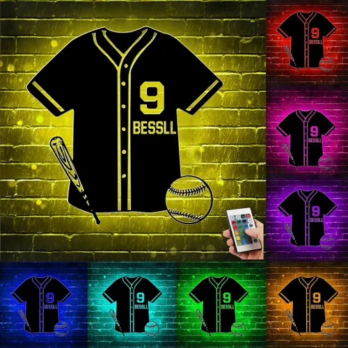 Miniatura 8 de Letrero de metal de jersey deportivo personalizado con luz LED, nombre y número personalizado, letrero de neón con nombre personalizado, decoración