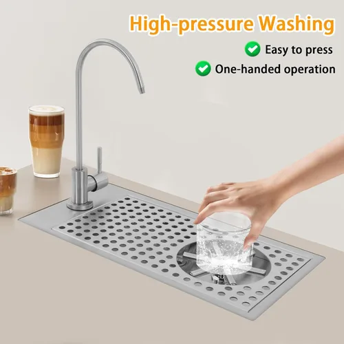 Miniatura 3 de Enjuagadora de vidrio con grifo, jarra comercial de acero inoxidable 304 con boquilla de alta presión de ángulo múltiple para bar, cafetería