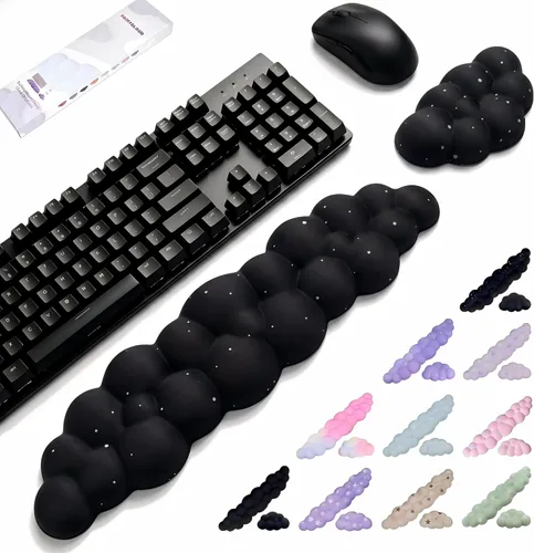 Miniatura 14 de Set de reposamuñecas Cloud para teclado y mouse, incluye bonito portavasos, para computadoras y laptops (Set Estrella Púrpura)