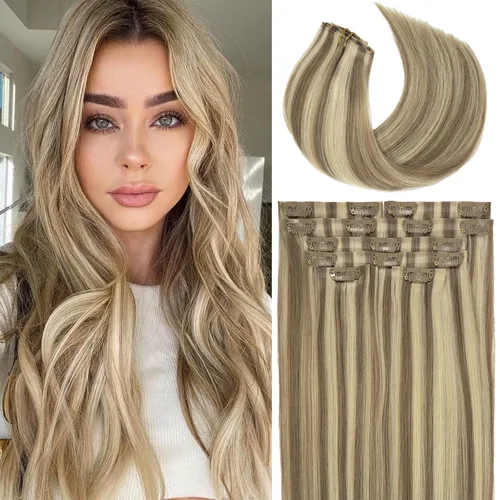 Miniatura 62 de Lacer Hair Glam - Extensiones de cabello humano con clip, sin costuras, color negro hueso, 4.33 oz, 7 unidades, 20 pulgadas, con clip de trama