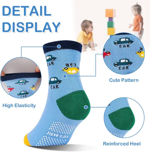 Miniatura 4 de GRPSKCOS Calcetines antideslizantes para niños pequeños, 12 pares de calcetines antideslizantes para niños y niñas de 1 a 7 años