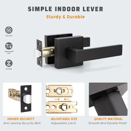 Miniatura 7 de KNOBWELL Paquete de 1 manija de puerta interior negra para uso en interiores, reversible para izquierda y derecha sin llave Negro