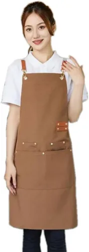 Miniatura 15 de Delantal de chef de lona, delantal de espalda cruzada para hombres y mujeres con correas ajustables y bolsillos grandes, delantal de lona