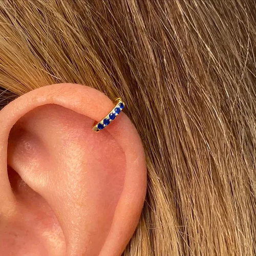Miniatura 2 de Real 18K Gold Plated Sterling Silver Tiny Double Sided Blue Sapphire Huggie Hoops Handcrafted In USA Ship Within 24 hours
