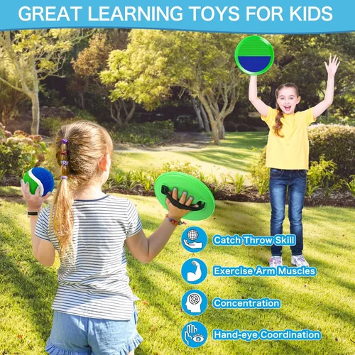 Miniatura 3 de Juego de Captura de Pelotas, Juego de Lanzamiento para Niños de 3 4 5 6 7 8-12 Años Niño Niña, Juego de Atrapar Pelotas con 2 Paletas para Juego