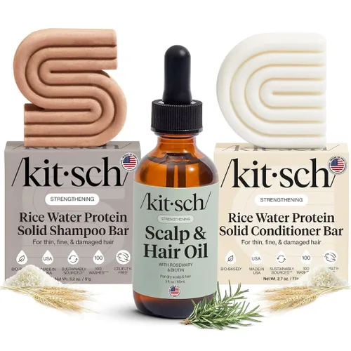 Miniatura 15 de Kitsch Set de champú y acondicionador en barra tonificante púrpura para rubias y cabello teñido – con biotina para fortalecer y neutralizar