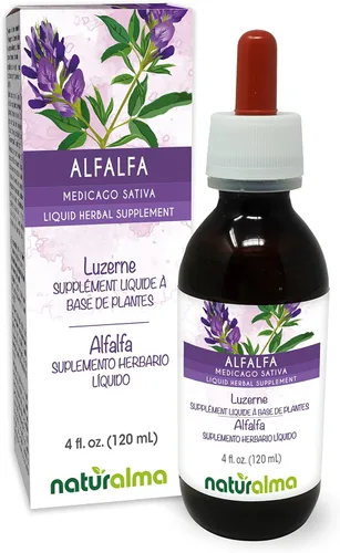 Naturalma Hierba de alfalfa o alfalfa (Medicago Sativa) con flores Tintura sin alcohol, rica en clorofila natural, extracto líquido de 4 onzas