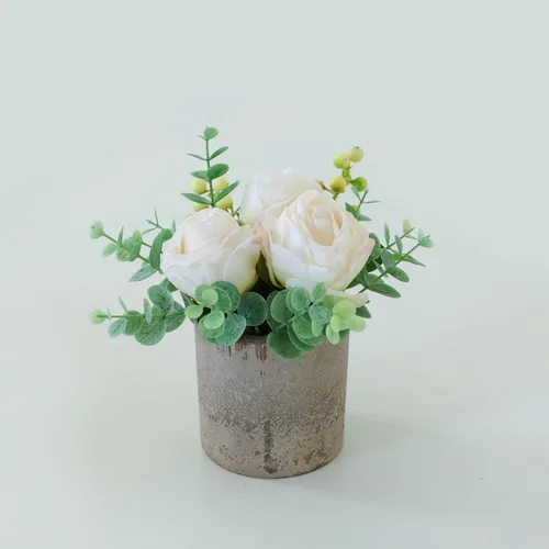 Miniatura 11 de Decoración de rosas artificiales en maceta, mini plantas de imitación para decoración de interiores, rosas falsas para el hogar, baño, cocina