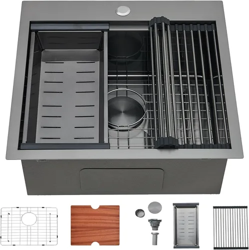 Miniatura 7 de SHACO Fregadero de barra de 15 x 15 pulgadas, fregadero de cocina pequeño de acero inoxidable de 15 pulgadas, fregadero de cocina pequeño de un solo