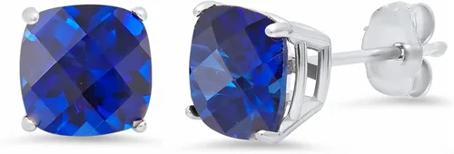 Miniatura 12 de Amazon Collection Aretes de plata de ley 925 con piedra natal de corte cojín para mujer