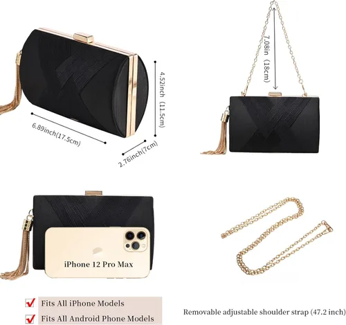 Miniatura 3 de Bolso de mano para mujer, bolso de mano de noche con borla, bolso cruzado y bolso de hombro para fiesta de noche de boda
