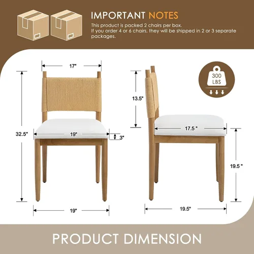 Miniatura 2 de CIMOTA Juego de 2 sillas de comedor modernas, sillas de comedor tapizadas de mediados de siglo con respaldo tejido, sillas de cocina sin brazos