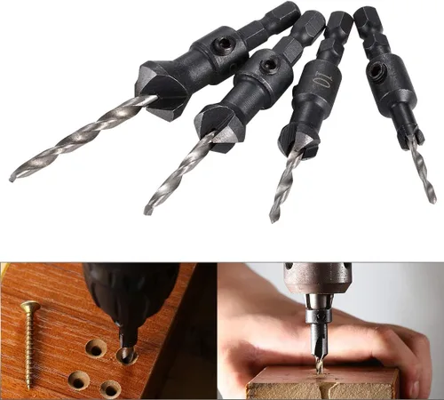 Miniatura 8 de KATUR Juego de 4 brocas avellanadoras de cambio rápido con vástago hexagonal de 0.098 in, vástago hexagonal de carpintería con una llave hexagonal