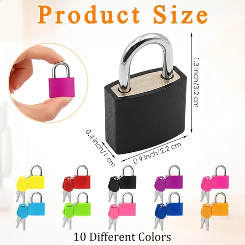 Miniatura 2 de 10 cerraduras de maleta con llaves, cerraduras de equipaje pequeñas con llaves, mini candado con llave para cajas, taquillas, bolsas de viaje