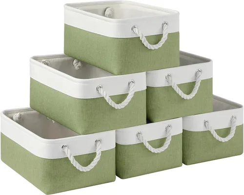 Miniatura 25 de Cestas de almacenamiento para estantes de 11.8 x 7.9 x 5.2 pulgadas, contenedores de almacenamiento plegables de tela con asas, organizador