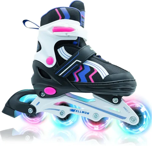 Patines en línea para niños y niñas de 6 a 12 años, patines ajustables para principiantes con ruedas iluminadas para niños, jóvenes y adolescentes