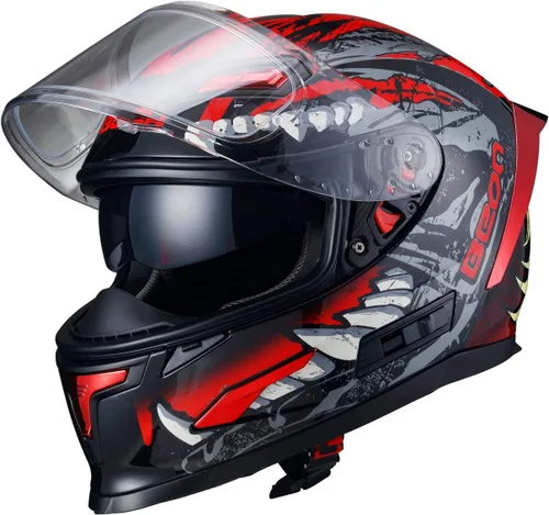 Miniatura 8 de BEON Full Face Motorcycle Helmet, Street Bike Helmet with Clear&Tinted Visors and Multiple Vents, Motocross Casco DOT Approved for Adult Men Women