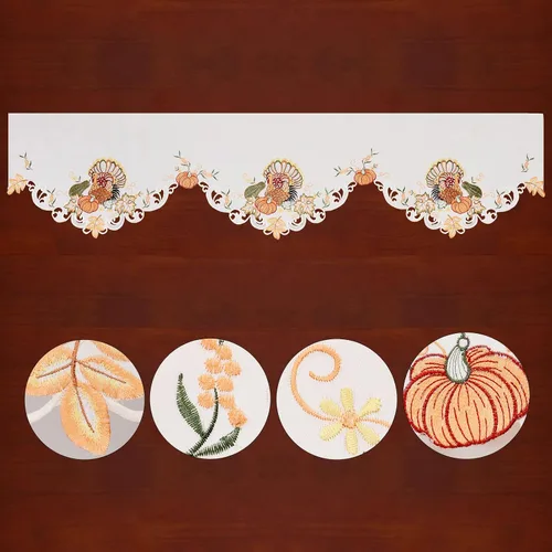 Miniatura 2 de Mantel bordado de pavo para decoración de vacaciones de Acción de Gracias (70 x 17 pulgadas)