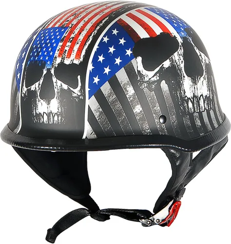 Miniatura 3 de 1Storm Casco de media cara para motocicleta, estilo alemán abierto, aprobado por DOT: HKY602 Flag Skull Bandera de calavera