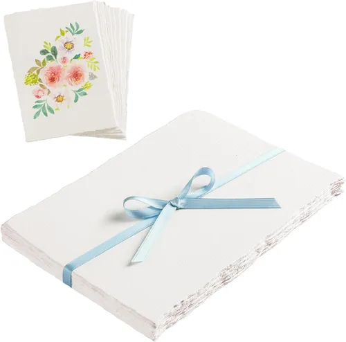 25 hojas de papel texturizado, papel de acuarela de 5 x 7 pulgadas, 240 GSM con borde deckled, papel blanco hecho a mano para acuarelas, tarjetas,