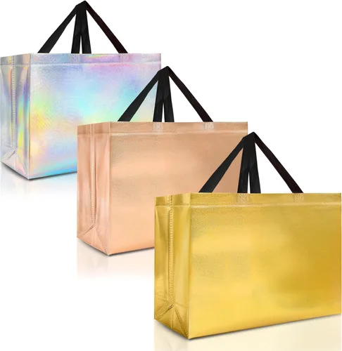 Miniatura 28 de Nush Nush Bolsas de regalo plateadas de gran tamaño – Juego de 15 bolsas de regalo plateadas reutilizables con asas blancas – Bolsa de regalo Plata