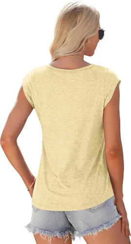 Miniatura 2 de AUSELILY Camiseta de manga casquillo para mujer, estilo casual, ajuste holgado