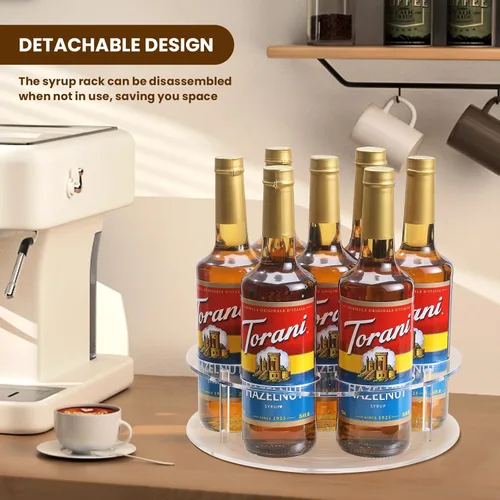 Miniatura 3 de IEEK Organizador de jarabe de café giratorio grande, 7 botellas, estante acrílico transparente para jarabe de café para encimera, soporte