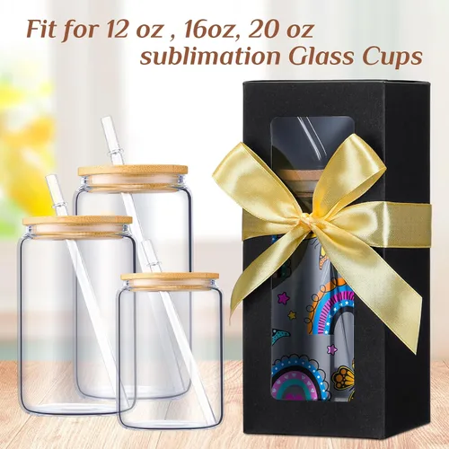 Miniatura 6 de Honoson 24 Piezas Caja de Regalo de Tumbler con Cinta para Sublimación Cajas de Exhibición de Vidrio Transparentes para Tazas de Beber de 12oz 16oz