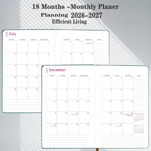 Miniatura 4 de Agenda 2026-2027, calendario académico semanal y mensual para julio de 2026 a diciembre de 2027, agenda de 18 meses, cubierta de piel sintética