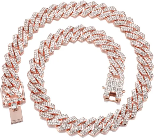 Saintda Cadena de eslabones cubanos para hombres y mujeres, collar cubano de Miami, cadena de diamantes brillantes, joyería de hip hop con caja de