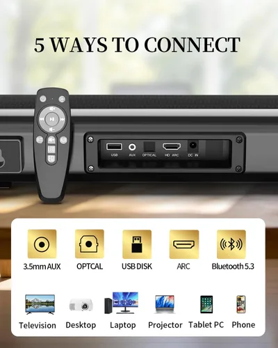 Miniatura 8 de Barra de sonido para Smart TV, Barra de sonido, Barra de sonido Bluetooth, con Óptico/AUX/HD ARC, Altavoces de Sonido Envolvente, Sistema de Sonido