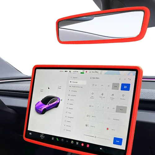 Miniatura 22 de 2 piezas marcos protectores de silicona para pantalla y espejo retrovisor para Tesla Model 3 2017-2023 y Model Y 2019-Feb.2025. (Blanco)