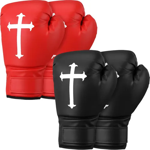 2 pares de guantes de boxeo cristianos de 12 onzas para hombres y mujeres, guantes de boxeo religiosos cruzados para principiantes y niños, guantes