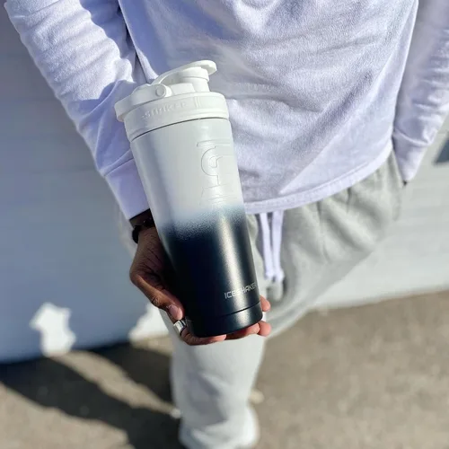 Miniatura 4 de Ice Shaker Botella Agitadora de Acero Inoxidable 26 oz, Negro/Blanco Se Mantiene Fría por Más de 30 Horas Vaso Aislado con Agitador de Rosca
