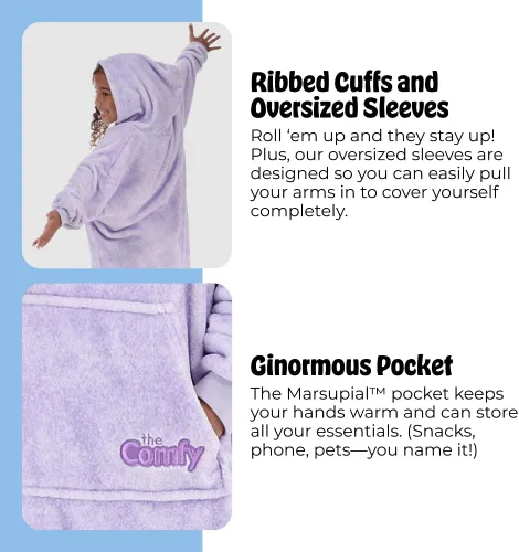 Miniatura 5 de THE COMFY Dream Jr para niños Manta portátil de forro polar de microfibra ligera con capucha y bolsillo Visto en Shark Tank Niños Heather Purple
