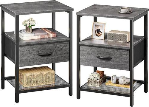 Miniatura 18 de Huuger Mesita de noche con cajón de tela, mesa auxiliar con estante de malla, mesita de noche para dormitorio, cómoda de cajones de tela, estante
