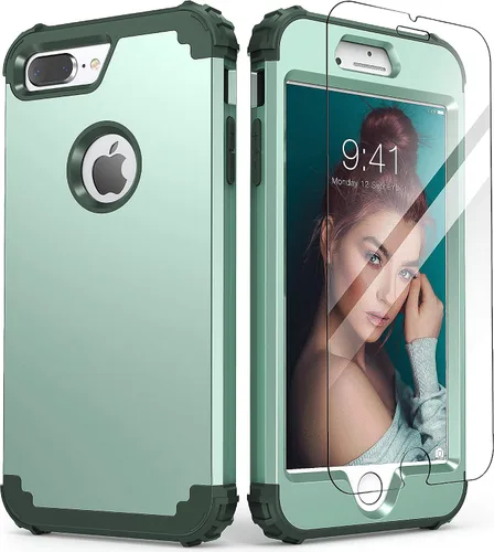 Miniatura 28 de IDweel Funda para iPhone 8 Plus, para iPhone 7 Plus con Protector de Pantalla, 3 en 1 Híbrida Resistente a Golpes de Servicio Pesado, Cubierta Dura