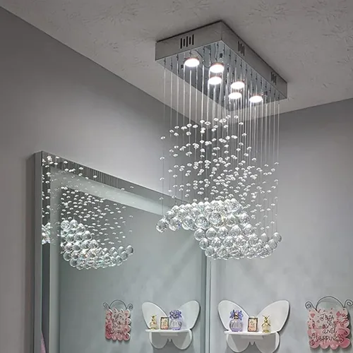 Miniatura 8 de Araña moderna de onda, araña rectangular de cristal con gotas de lluvia, montaje empotrado, lámpara colgante de techo cromada, ideal para comedor