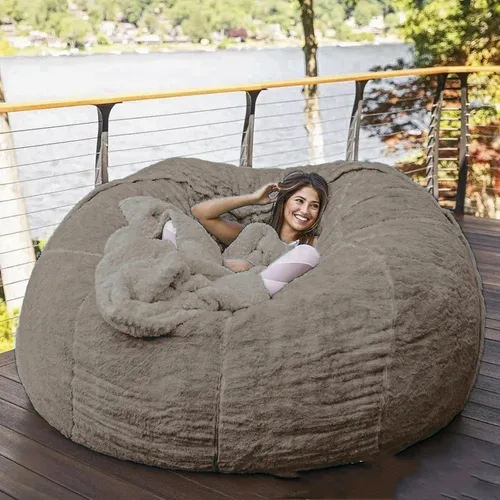 Miniatura 26 de HWOEK Puf de gran tamaño de piel gigante (sin relleno) para muebles de sala de estar de adultos, grande, redondo, suave, esponjoso, sofá perezoso