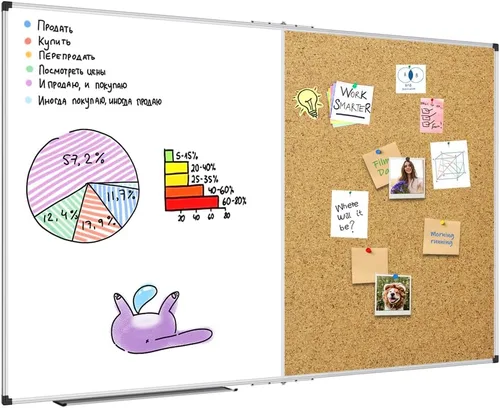 Miniatura 10 de XBoard Pizarra magnética 48x36 - Pizarra combinada de borrado en seco/tablero de corcho, pizarra blanca magnética + tablero de corcho con marco