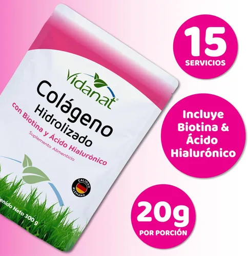 Miniatura 3 de Vidanat Péptidos de colágeno puro hidrolizado con biotina y ácido hialurónico – Apoya la salud de la piel, el cabello, las uñas y las articulaciones