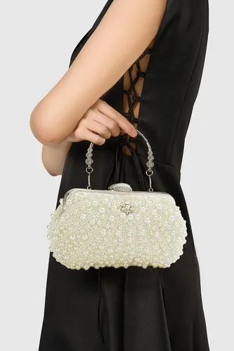 Miniatura 6 de BABEYOND Bolso de mano con perlas para mujer, bolsa de noche con cuentas, bolsa formal reticulada con bolsa interior para fiesta de boda