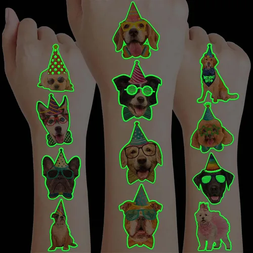 96 calcomanías de tatuajes temporales para fiestas de perros para niños, precortadas, impermeables y seguras para la piel, suministros de primer