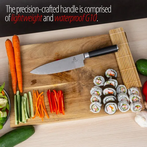 Miniatura 5 de Deco Chef Cuchillo de chef profesional de acero de Damasco de alto carbono de 8 pulgadas, 67 capas AUS-10, calidad japonesa afilada con mango