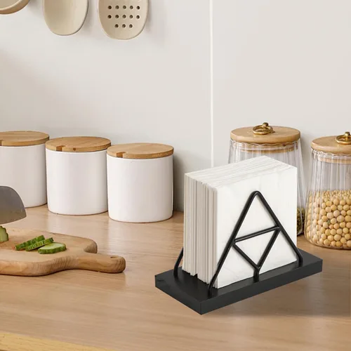 Miniatura 7 de Servilletero, forma triangular de alambre de metal y soporte de toalla de papel de madera, servilletero para mesa, dispensador de servilletas